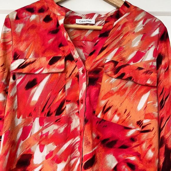 Calvin Klein Abstract Print Long Sleeve High Low Button Up Shirt Womens Medium - Picture 3 of 5